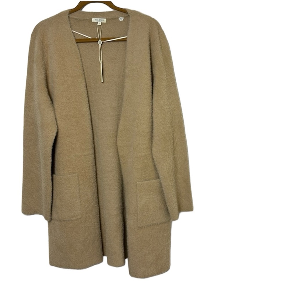 NEW NWT MAX STUDIO tan cardigan with front pockets size LARGE